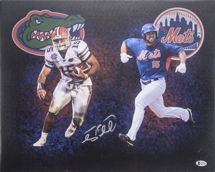 Tim Tebow Signed Dual Threat Florida Gators & New York Mets Signed 16x20 Canvas (Beckett)